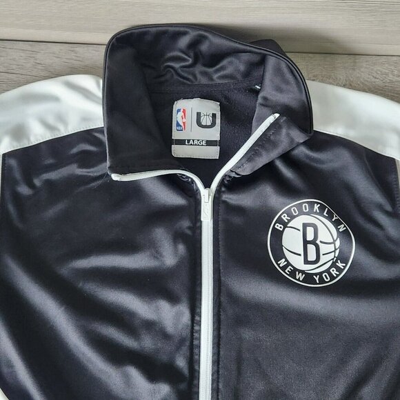Brooklyn Nets New York NBA Basketball Large Black White Zip Up Athletic Jacket - Picture 10 of 16